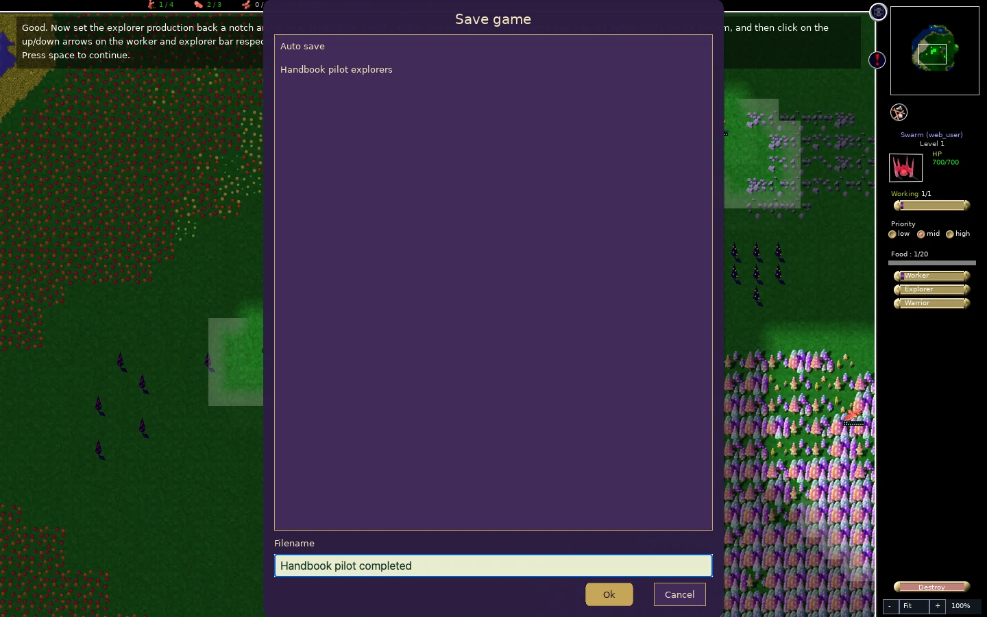 Save game dialog with the name field and confirmation controls.